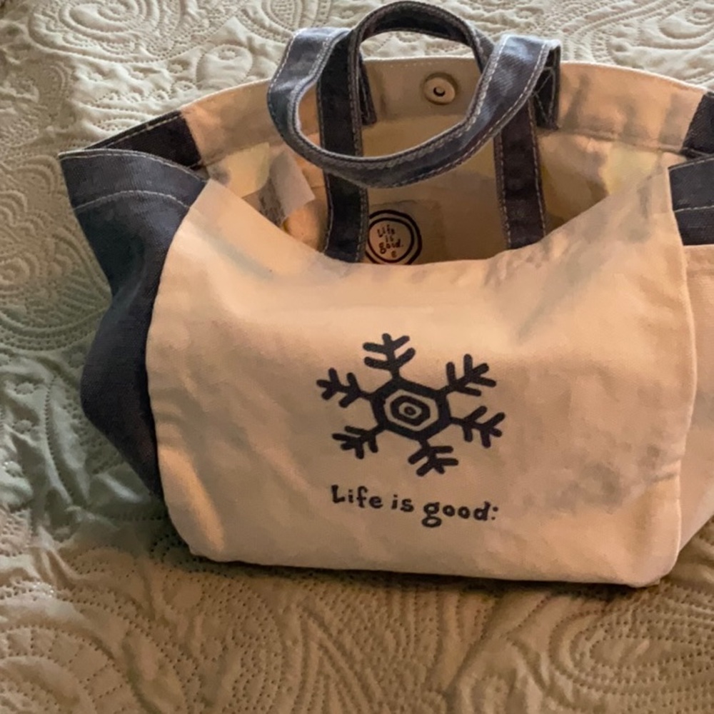 Life Is Good Blue and White Canvas Tote Bag
